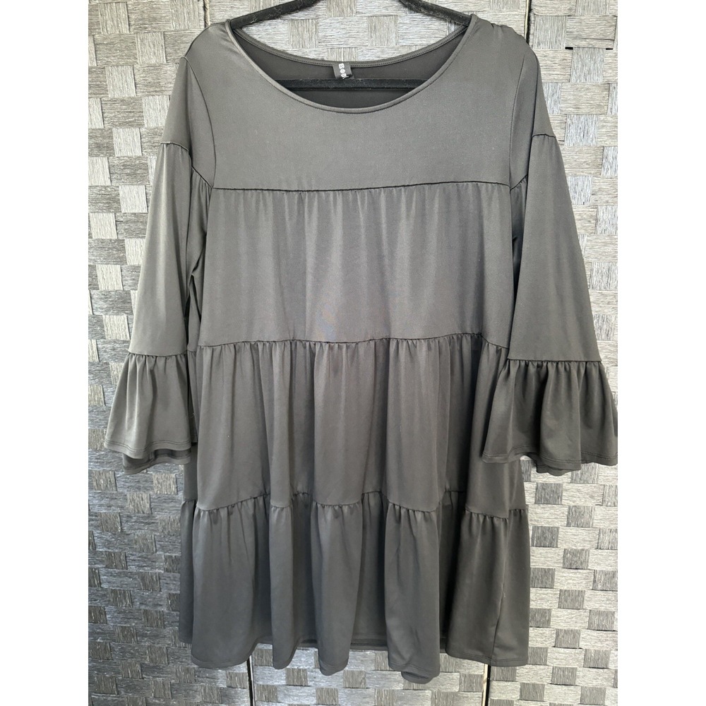 Agnes & Dora Black Tiered Tunic Top Women XL Bell Sleeve